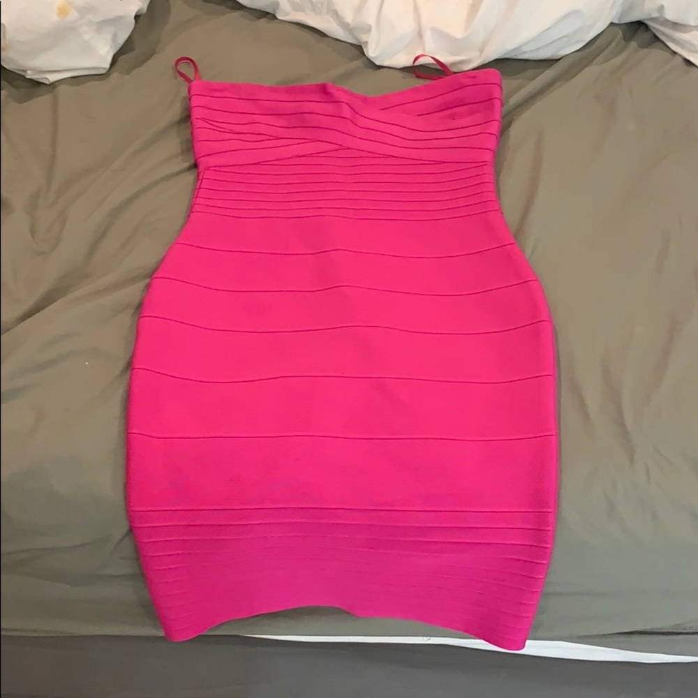 Hot pink strapless bandage dress